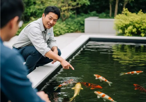 Pakar Ikan Koi sedang memberikan konsultasi